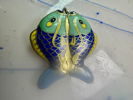 Fish Shaped Cloisonne pendant Double Sided