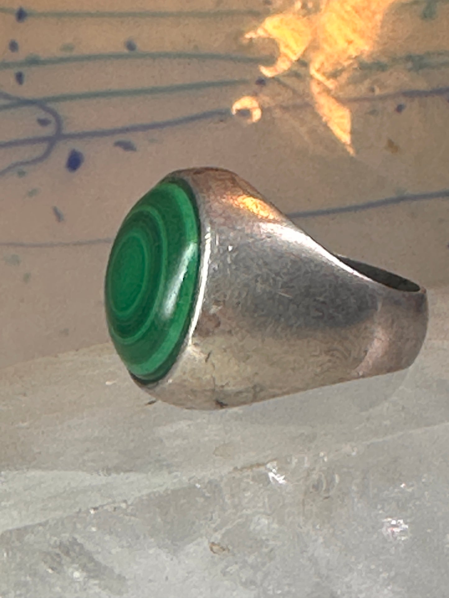 Malachite ring Dome band size 8.75 sterling silver women men