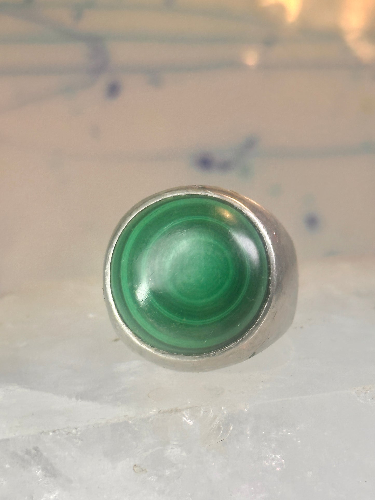 Malachite ring Dome band size 8.75 sterling silver women men
