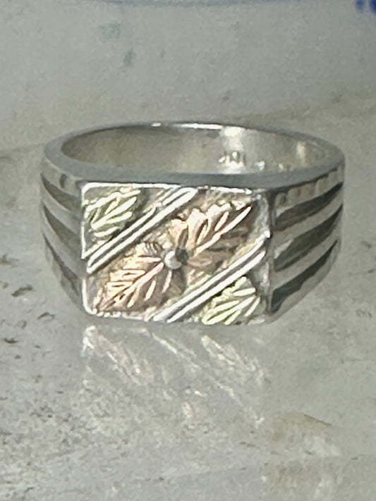 Black Hills Gold ring leaves band size 8.25 sterling silver detailed 10K women men