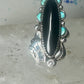 Navajo ring long onyx turquoise size 6 sterling silver signed JR women