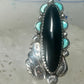 Navajo ring long onyx turquoise size 6 sterling silver signed JR women
