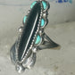 Navajo ring long onyx turquoise size 6 sterling silver signed JR women