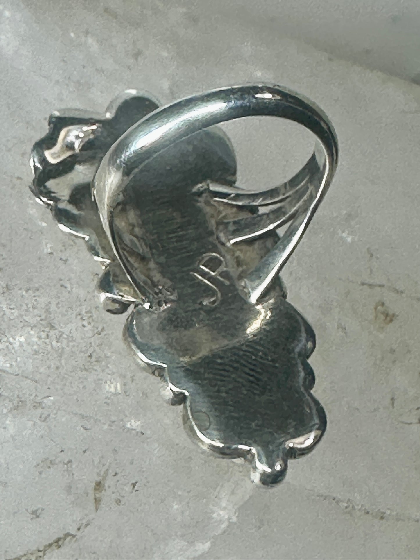 Navajo ring long onyx turquoise size 6 sterling silver signed JR women