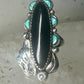 Navajo ring long onyx turquoise size 6 sterling silver signed JR women