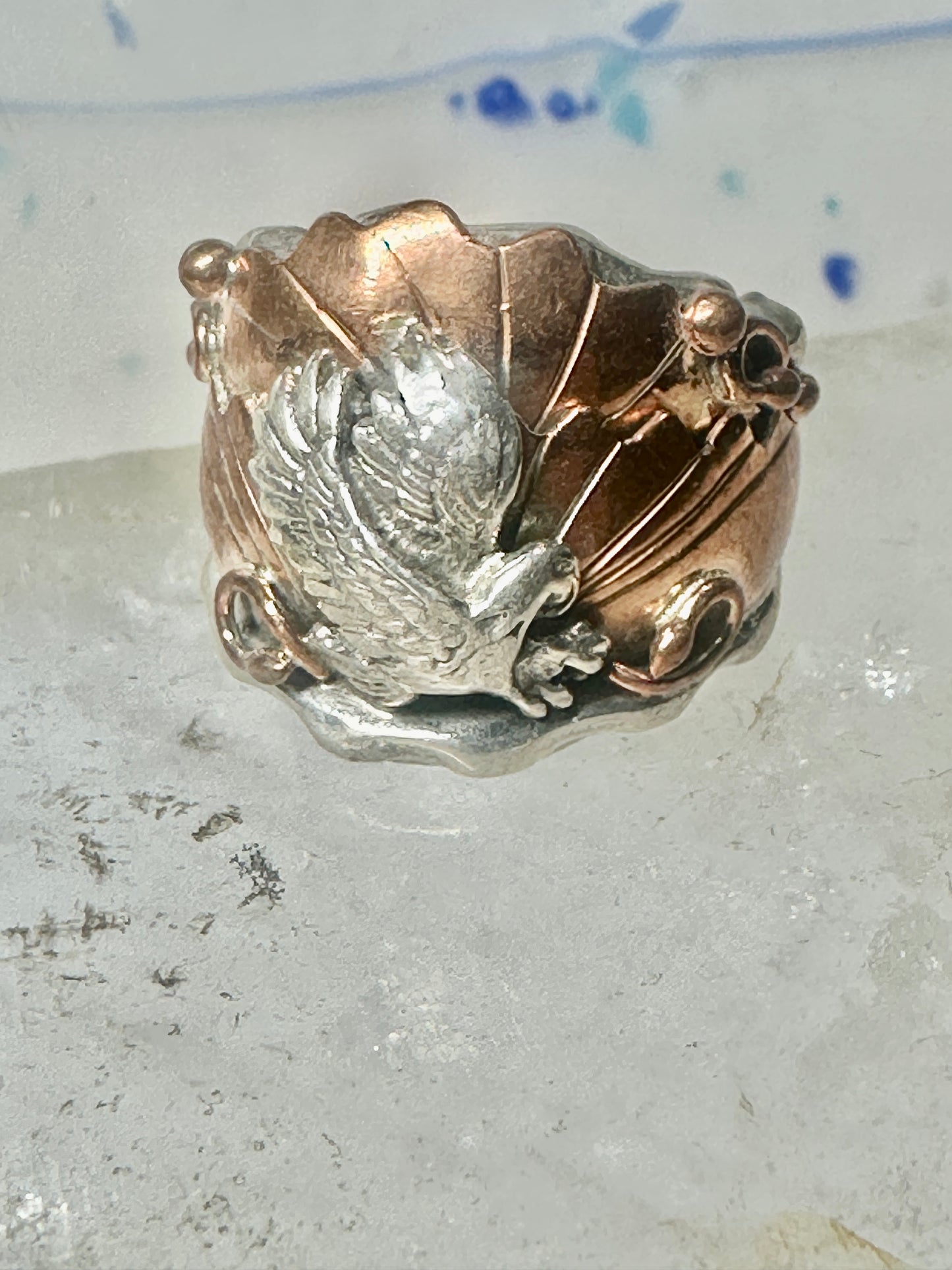 Navajo ring Eagle band by Etsitty size 6.25 sterling silver copper signed logo of bear women men