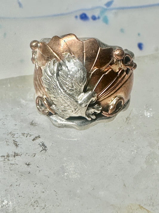 Navajo ring Eagle band by Etsitty size 6.25 sterling silver copper signed logo of bear women men