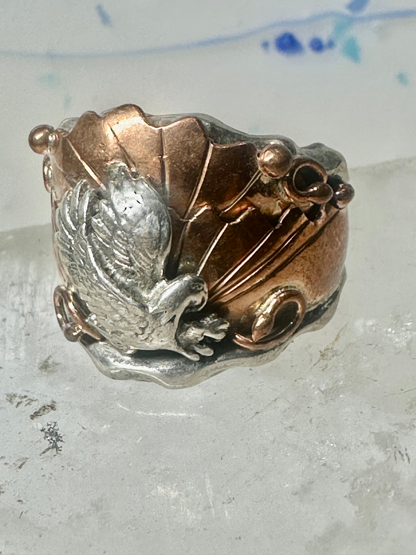 Navajo ring Eagle band by Etsitty size 6.25 sterling silver copper signed logo of bear women men