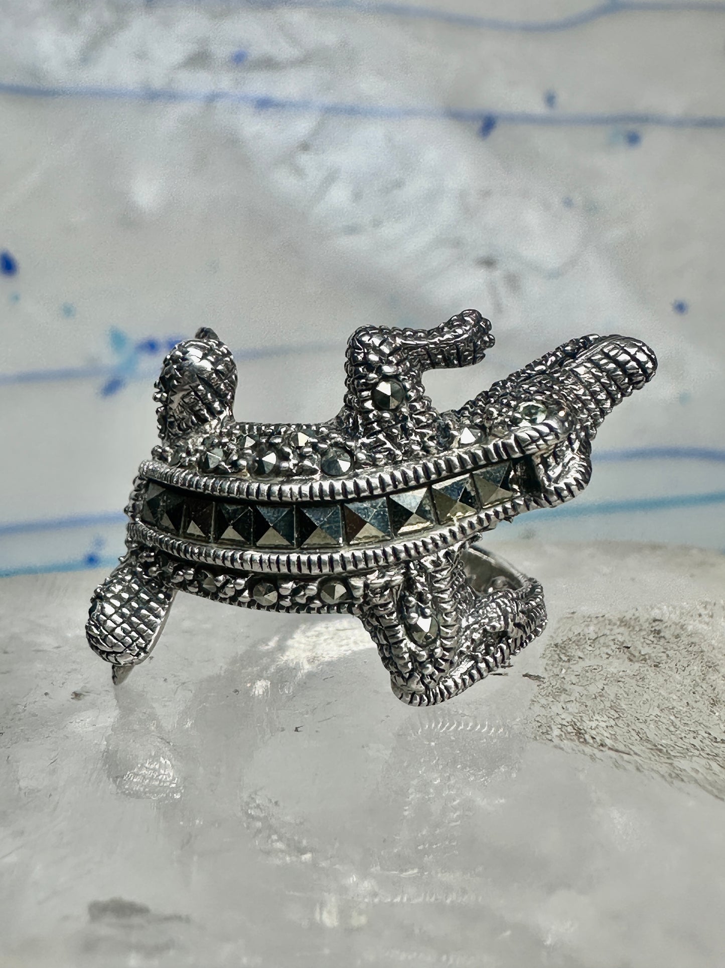 Alligator ring crocodile band size 9 marcasites sterling silver women