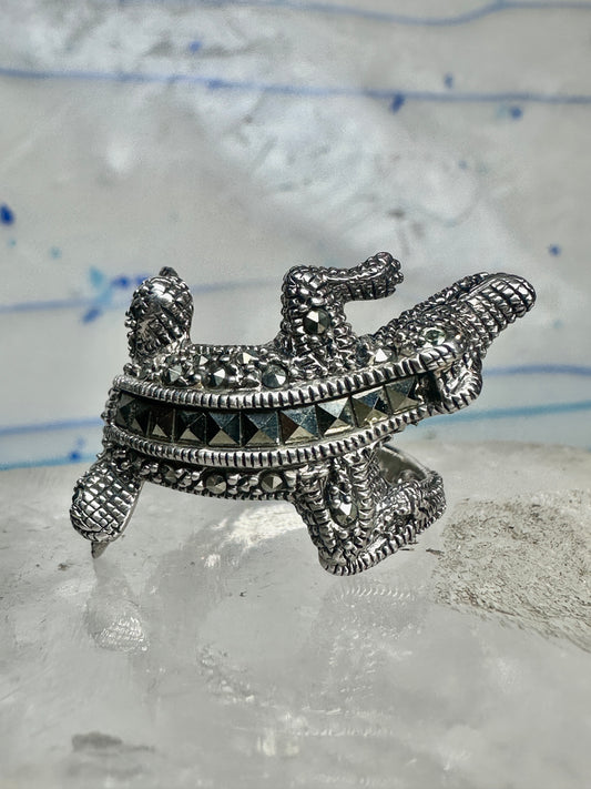 Alligator ring crocodile band size 9 marcasites sterling silver women