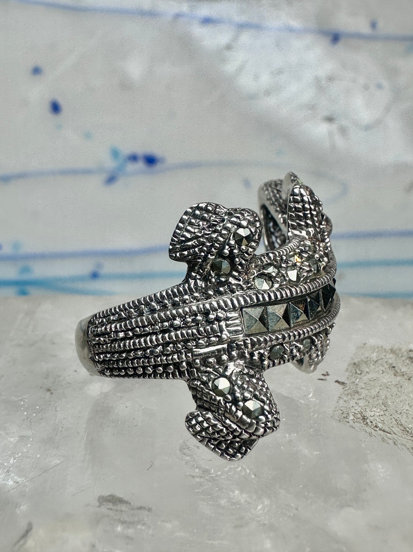 Alligator ring crocodile band size 9 marcasites sterling silver women