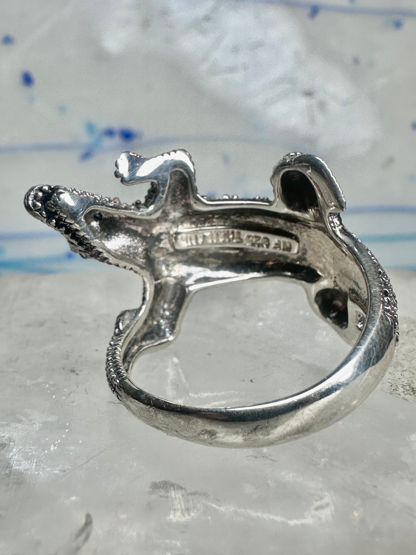 Alligator ring crocodile band size 9 marcasites sterling silver women
