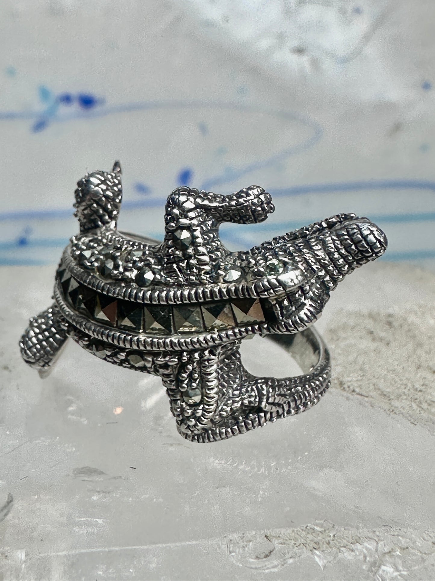 Alligator ring crocodile band size 9 marcasites sterling silver women