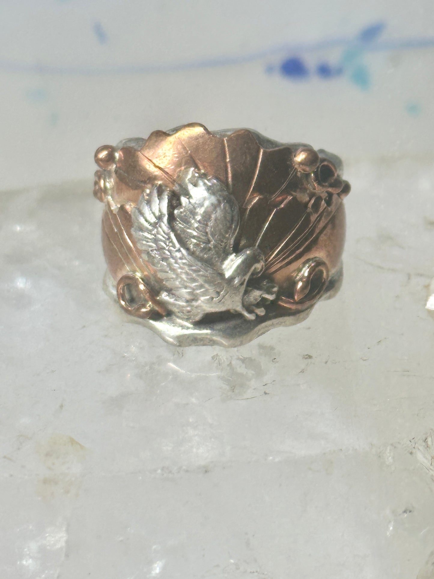 Navajo ring Eagle band by Etsitty size 6.25 sterling silver copper signed logo of bear women men