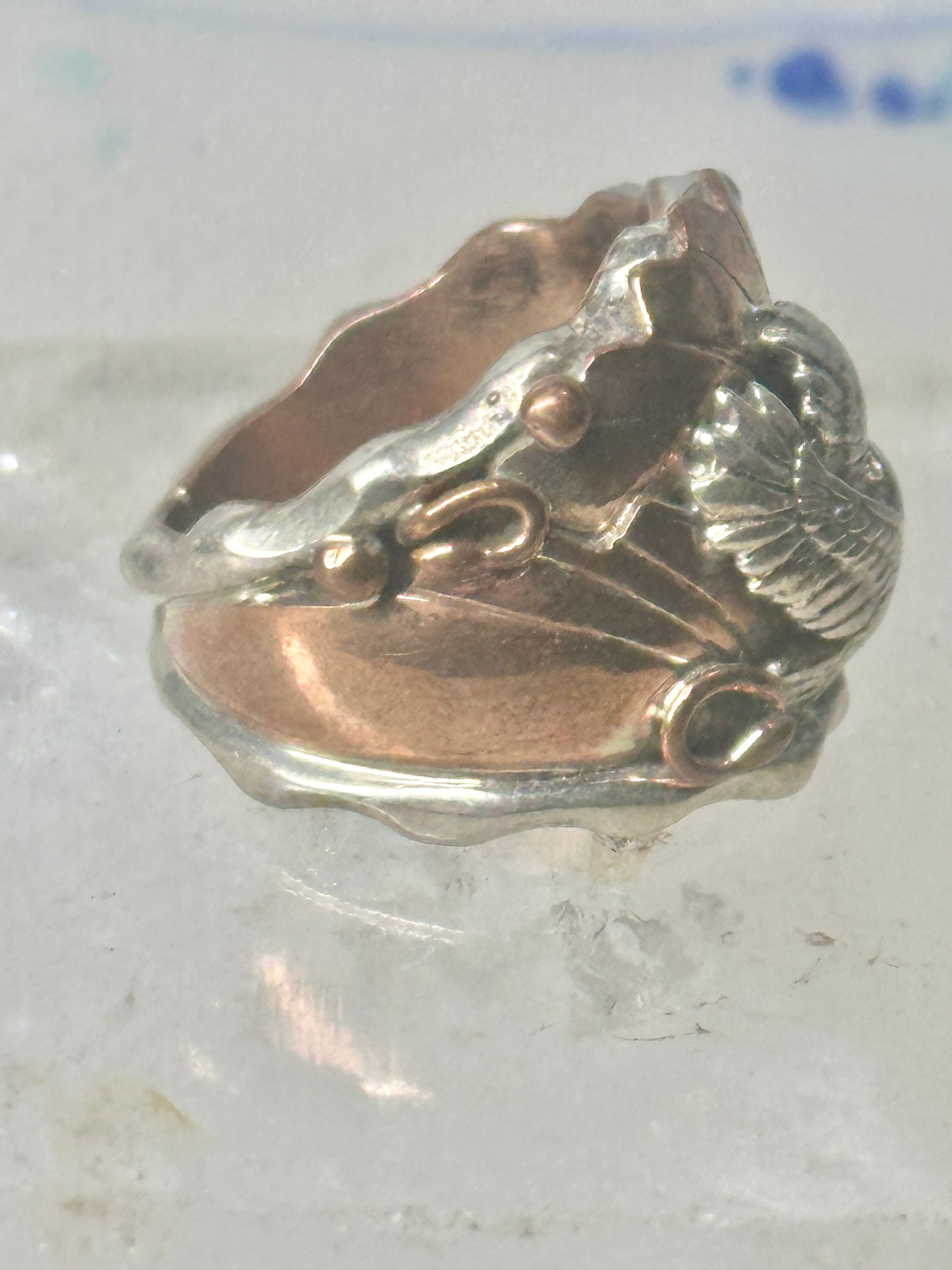 Navajo ring Eagle band by Etsitty size 6.25 sterling silver copper signed logo of bear women men