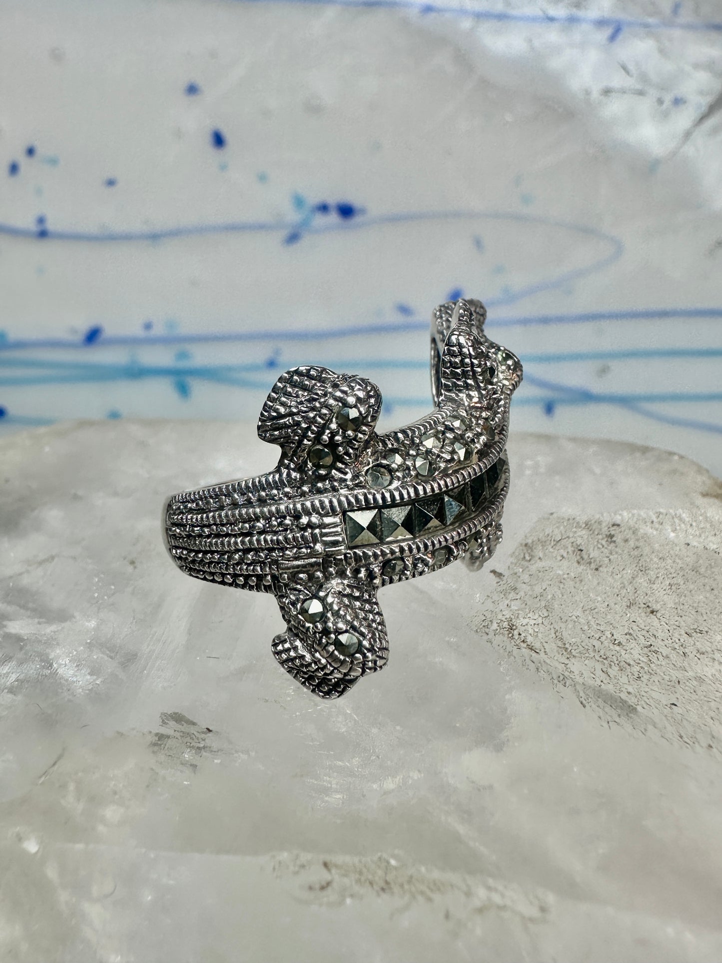 Alligator ring crocodile band size 9 marcasites sterling silver women