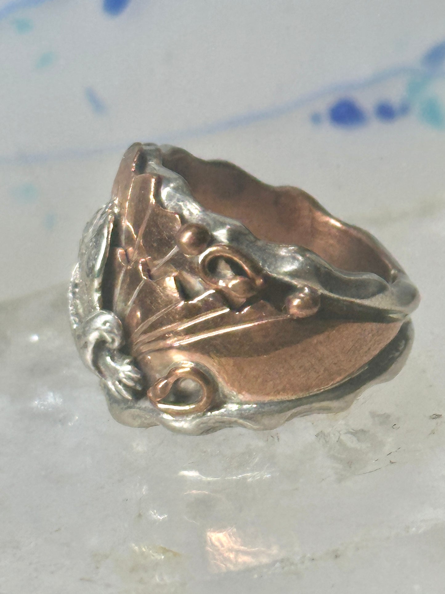 Navajo ring Eagle band by Etsitty size 6.25 sterling silver copper signed logo of bear women men