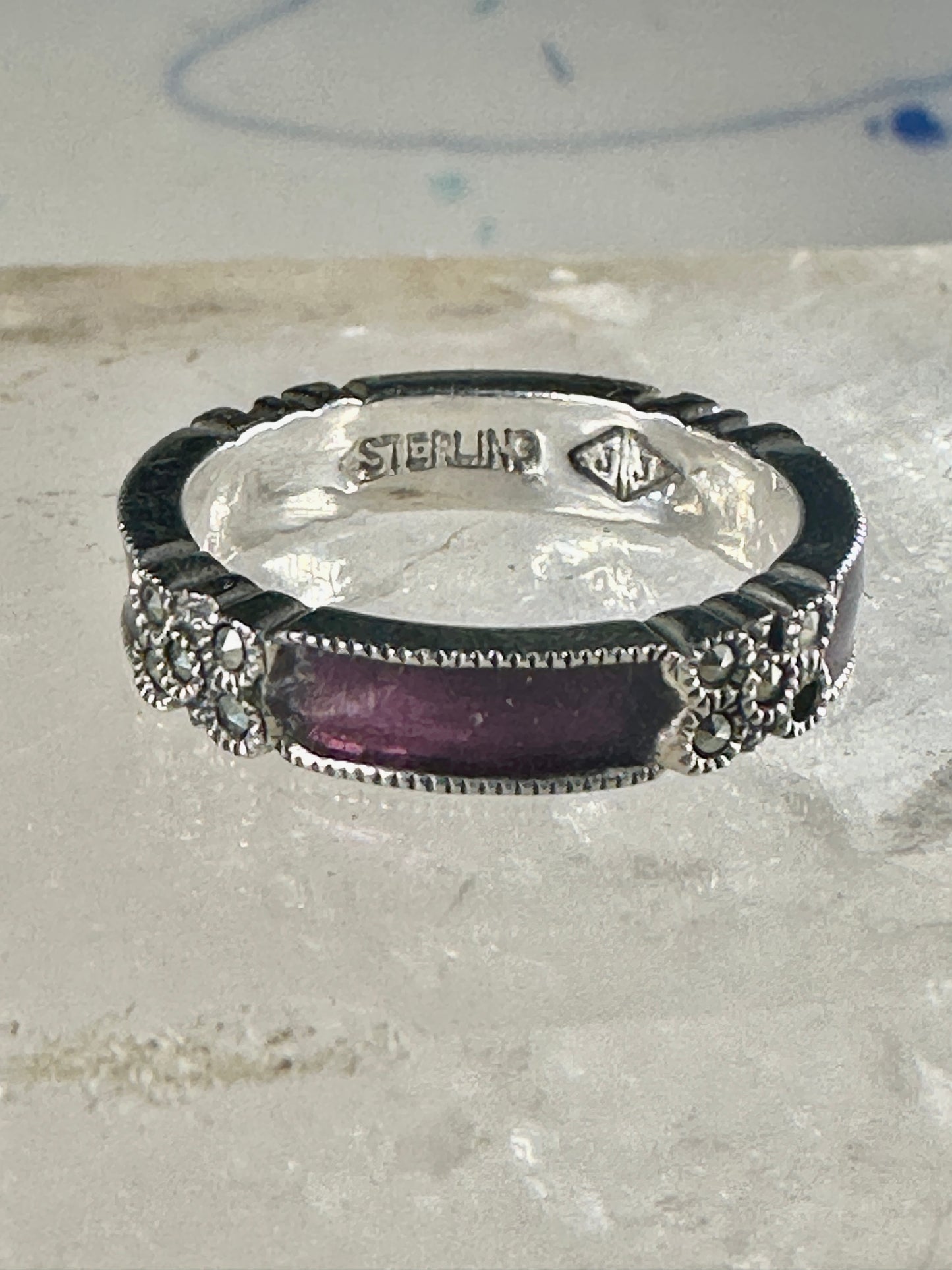 Judith Jack ring Art Deco purple band marcasites sterling silver size 6 women girls