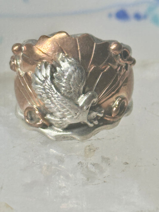 Navajo ring Eagle band by Etsitty size 6.25 sterling silver copper signed logo of bear women men