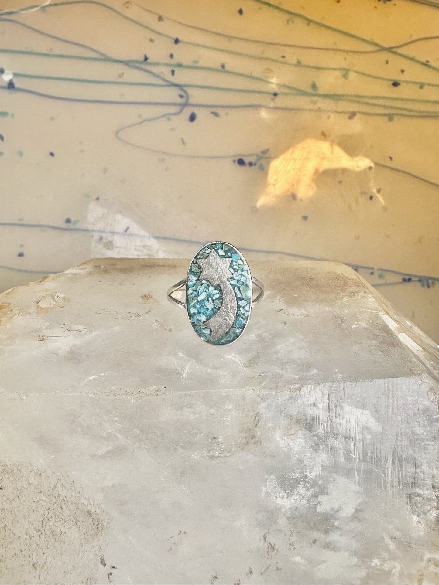Shooting star ring Mexico turquoise chips celestial size 7 sterling silver women girls