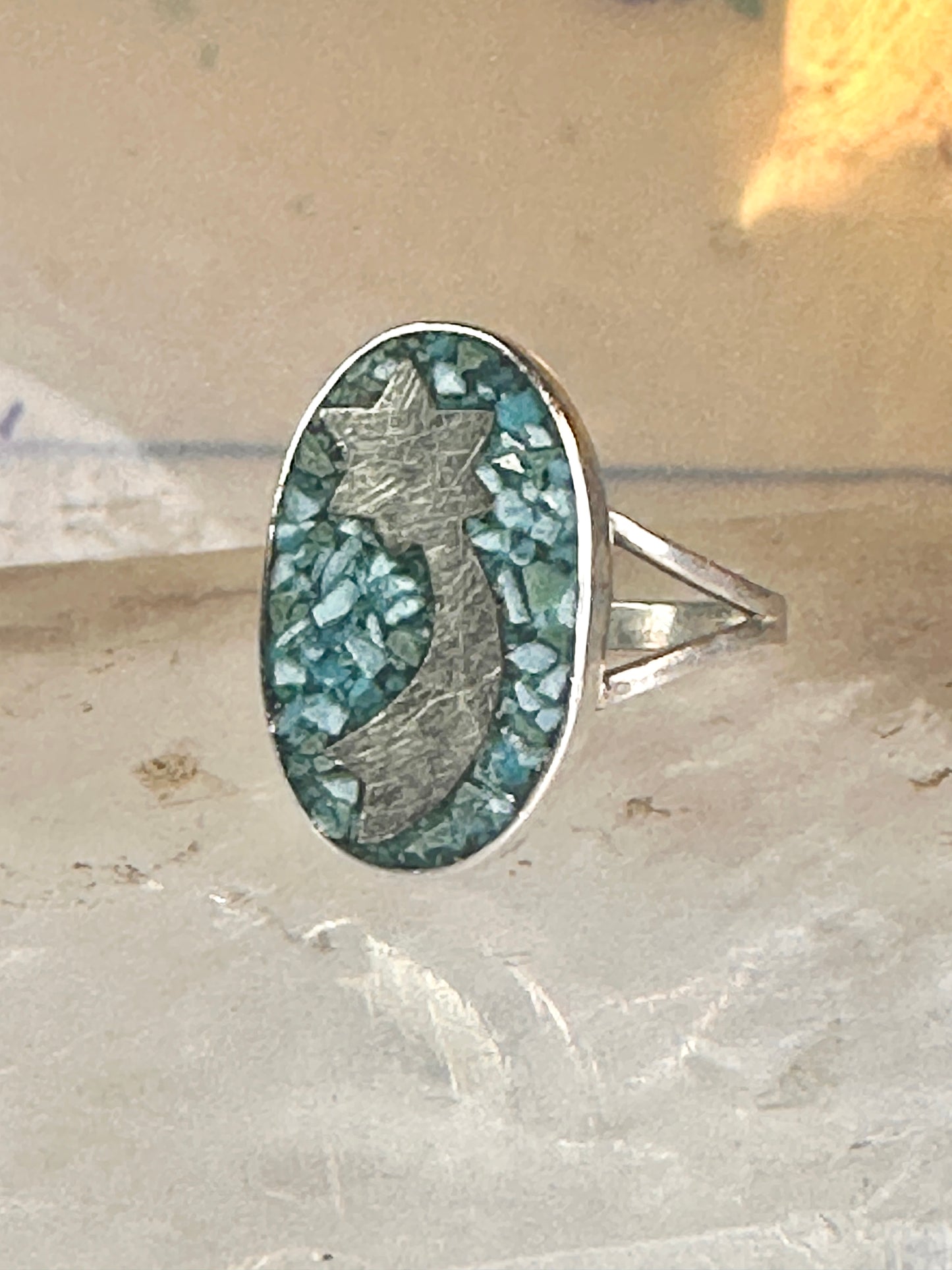 Shooting star ring Mexico turquoise chips celestial size 7 sterling silver women girls