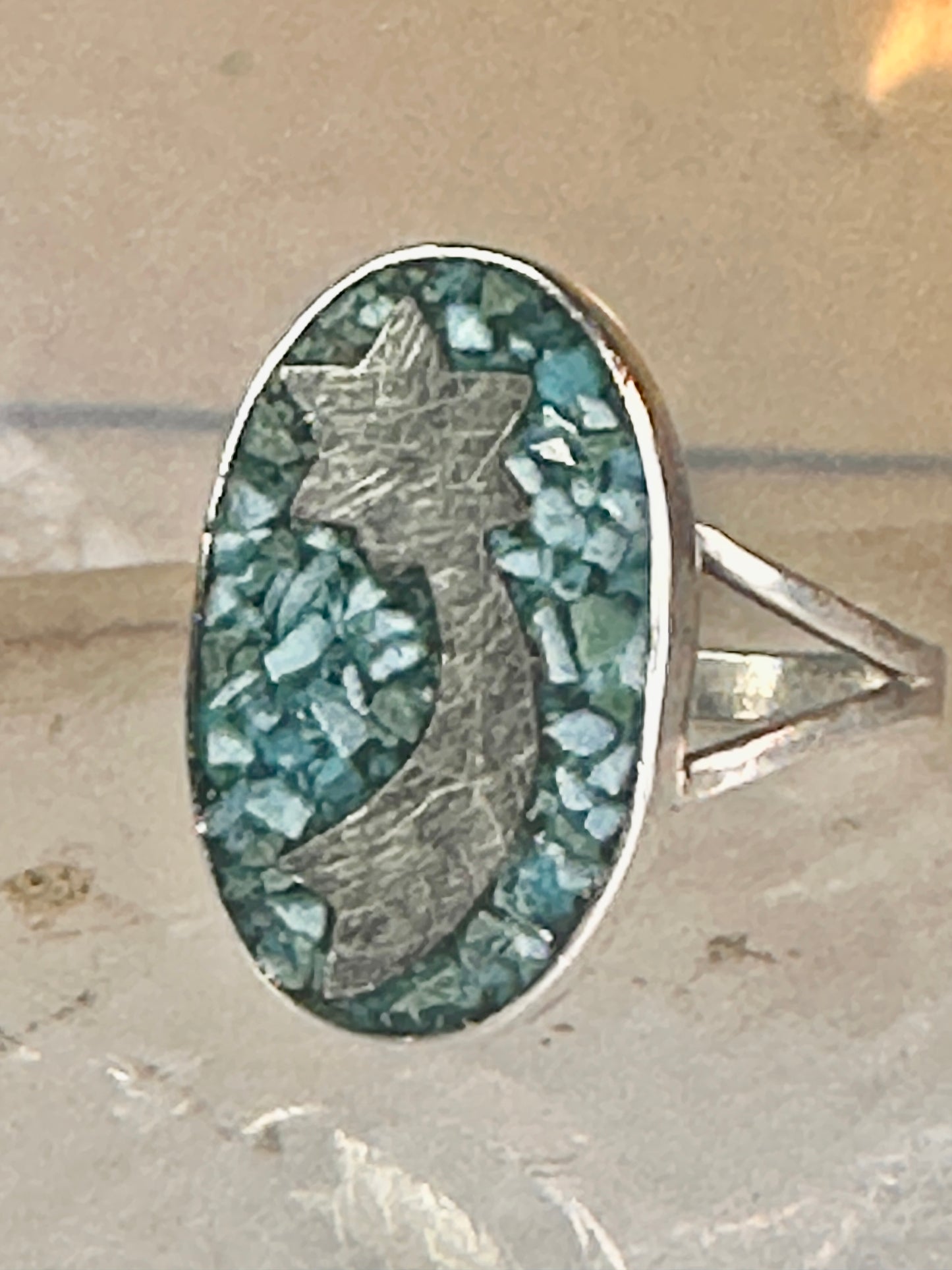 Shooting star ring Mexico turquoise chips celestial size 7 sterling silver women girls