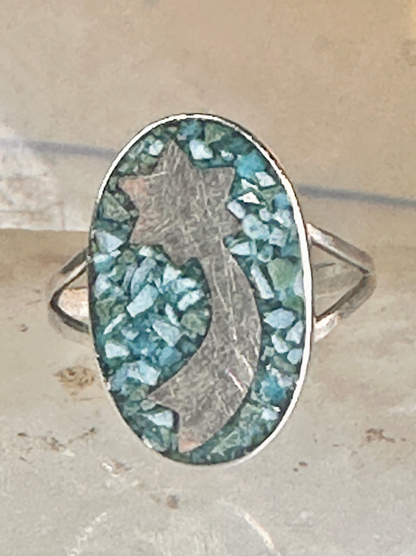Shooting star ring Mexico turquoise chips celestial size 7 sterling silver women girls