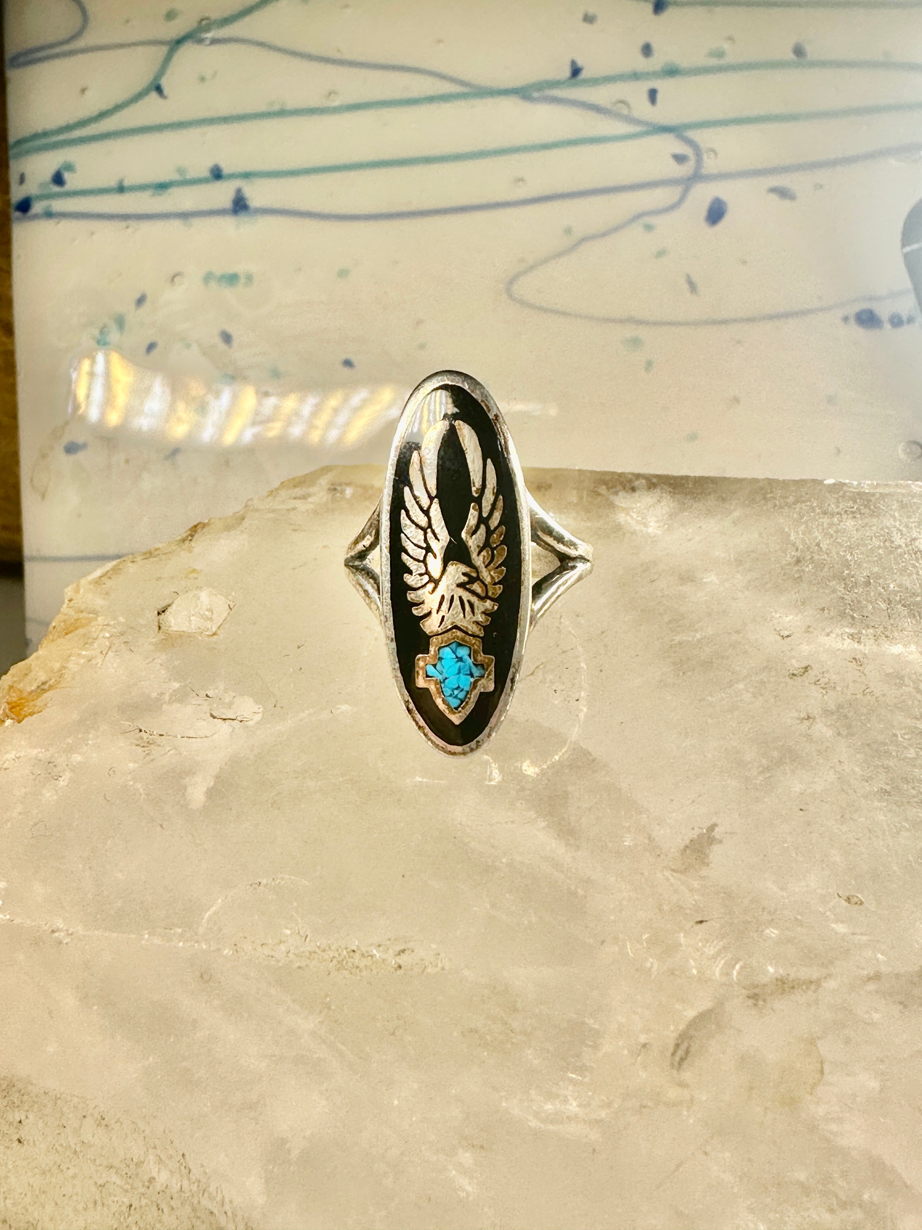 “Harley” shield and eagle turquoise ring on sale men’s 8.5