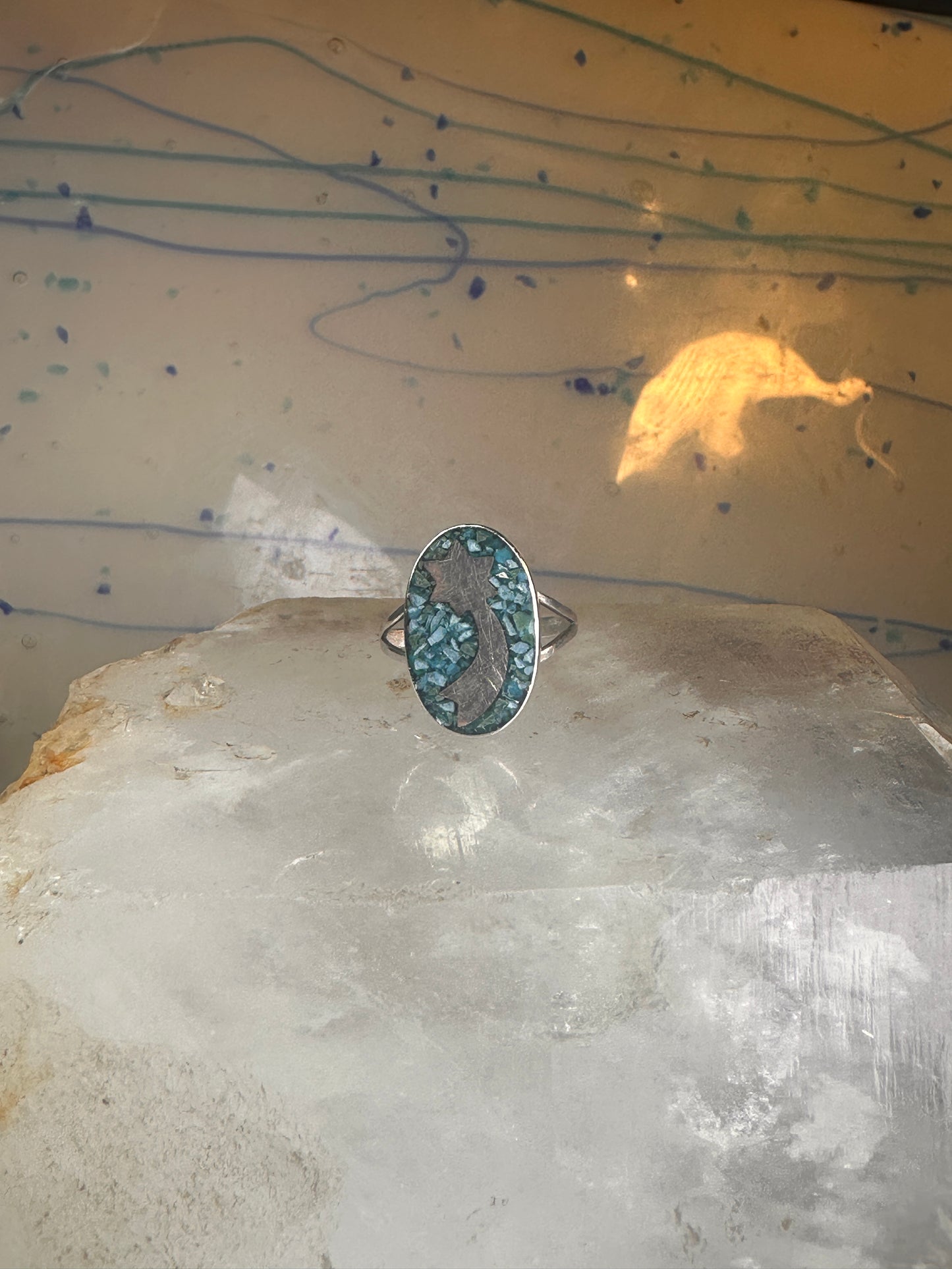 Shooting star ring Mexico turquoise chips celestial size 7 sterling silver women girls
