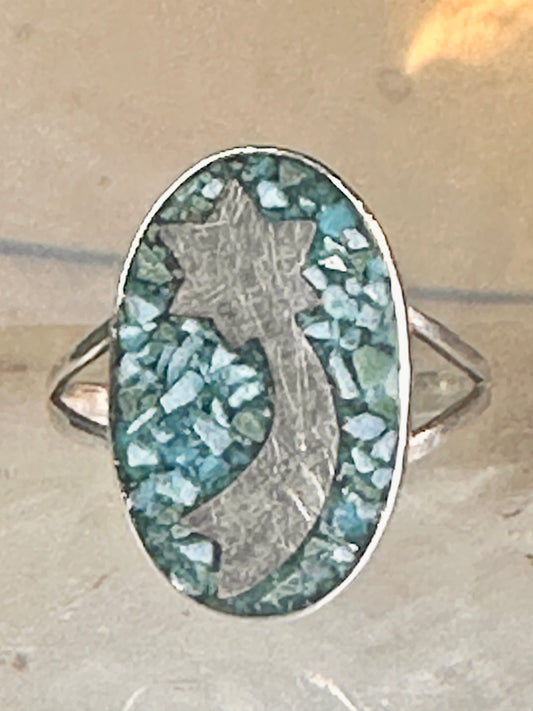 Shooting star ring Mexico turquoise chips celestial size 7 sterling silver women girls