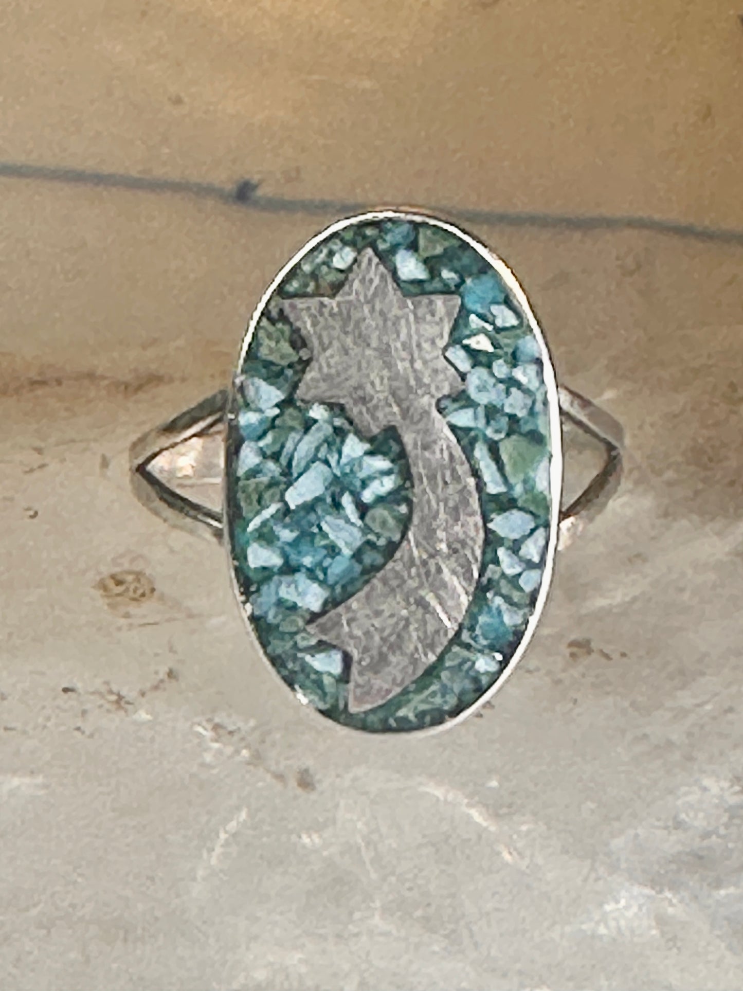 Shooting star ring Mexico turquoise chips celestial size 7 sterling silver women girls