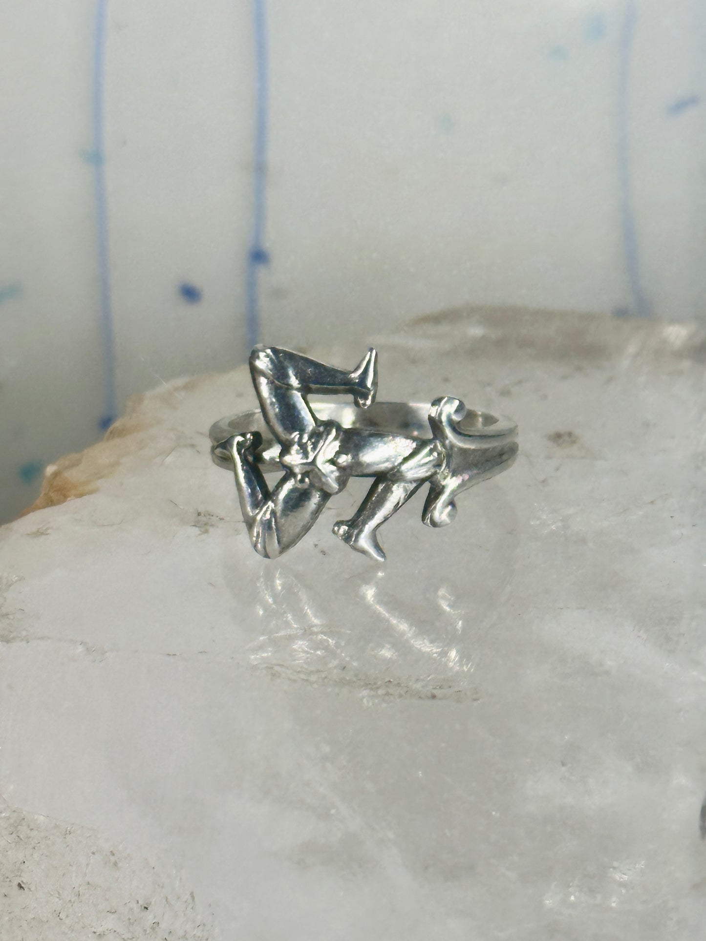 Greek Triskelion ring 3 legs rotating band sterling silver size 7 women signed S & C