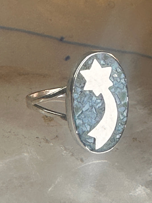 Shooting star ring Mexico turquoise chips celestial size 7 sterling silver women girls