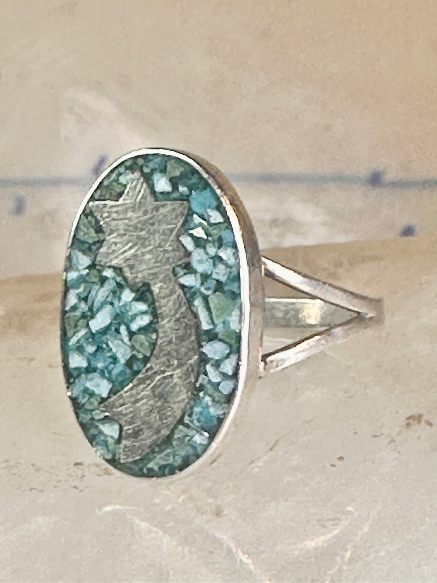 Shooting star ring Mexico turquoise chips celestial size 7 sterling silver women girls