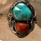 Navajo ring turquoise coral size 10 sterling silver women men