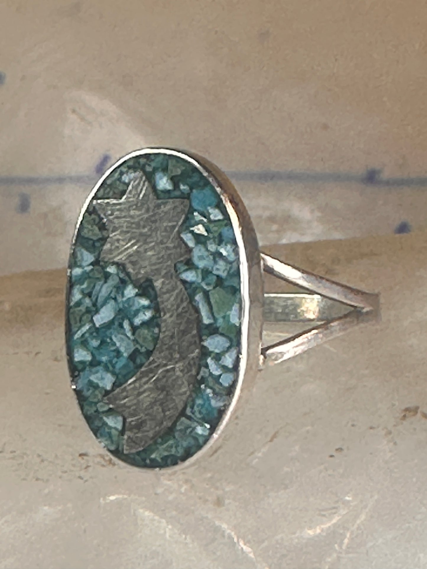 Shooting star ring Mexico turquoise chips celestial size 7 sterling silver women girls