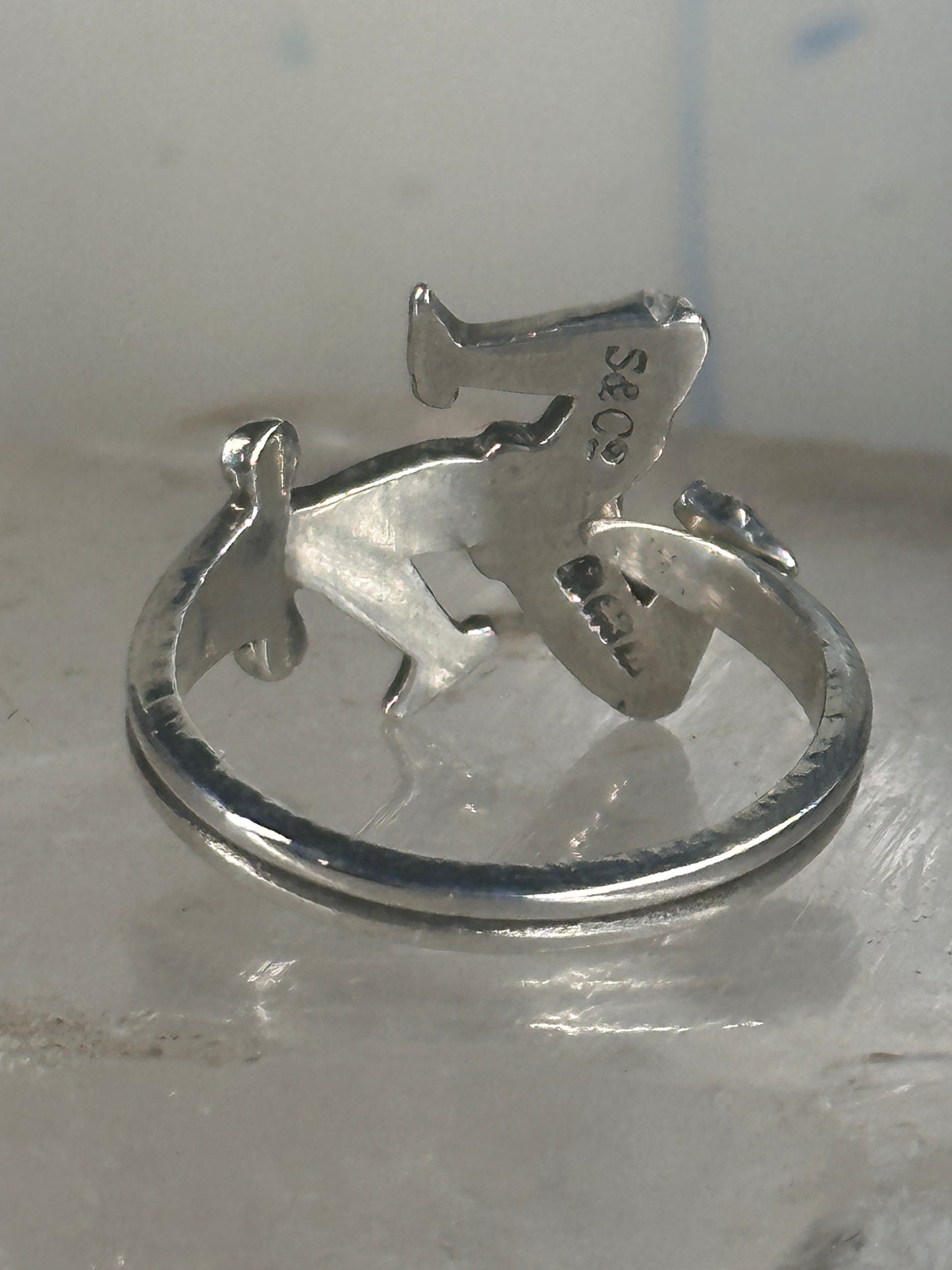 Greek Triskelion ring 3 legs rotating band sterling silver size 7 women signed S & C