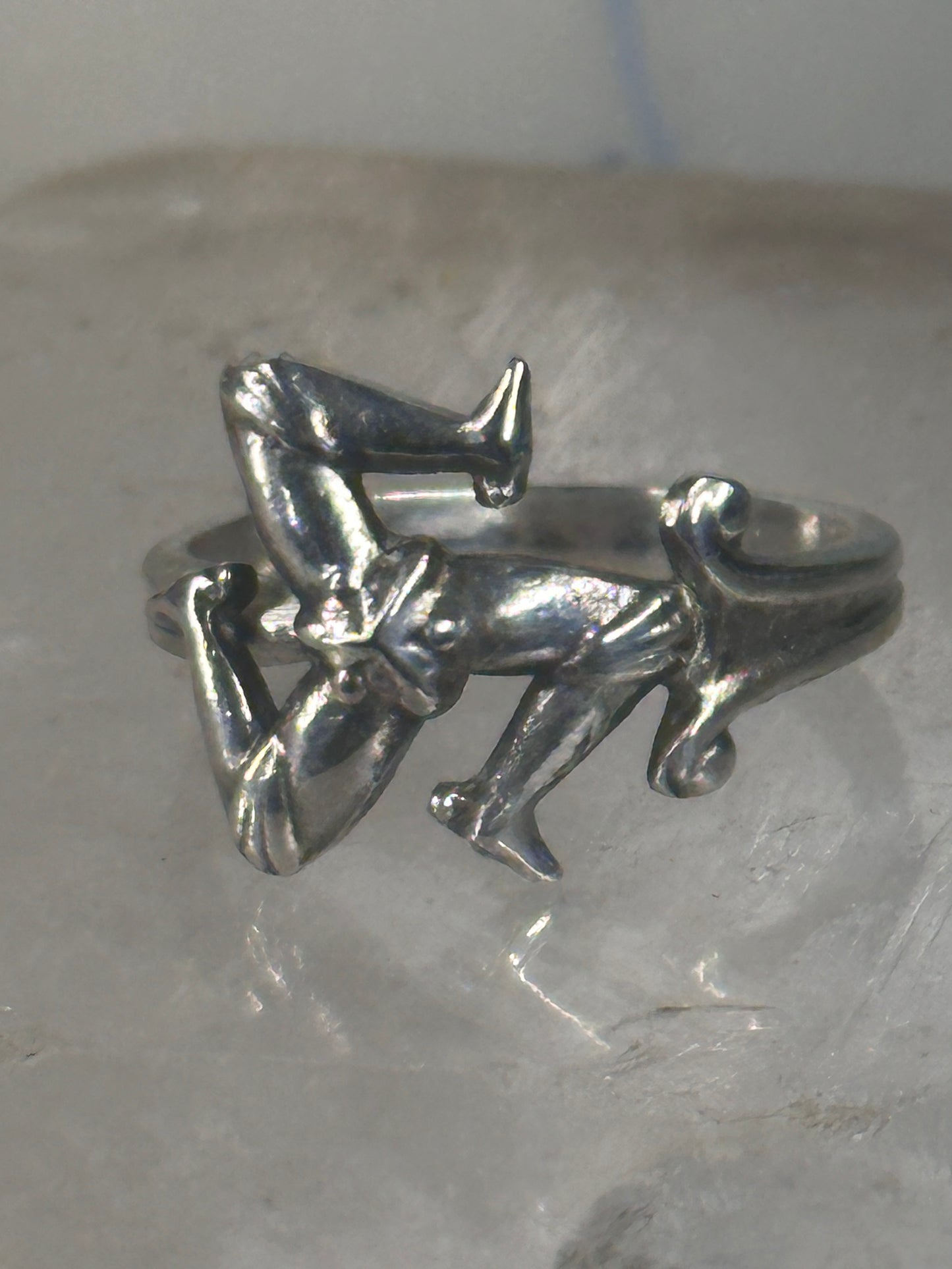 Greek Triskelion ring 3 legs rotating band sterling silver size 7 women signed S & C