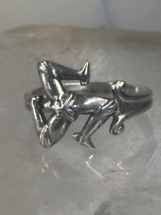 Greek Triskelion ring 3 legs rotating band sterling silver size 7 women signed S & C