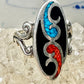 Southwest long ring turquoise coral chips paisley sterling silver size 5.75 women&nbsp;