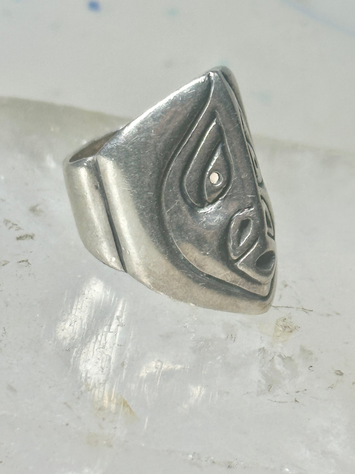 Pacific Northwest face spirit wind ring cigar band size 6 sterling silver women girls