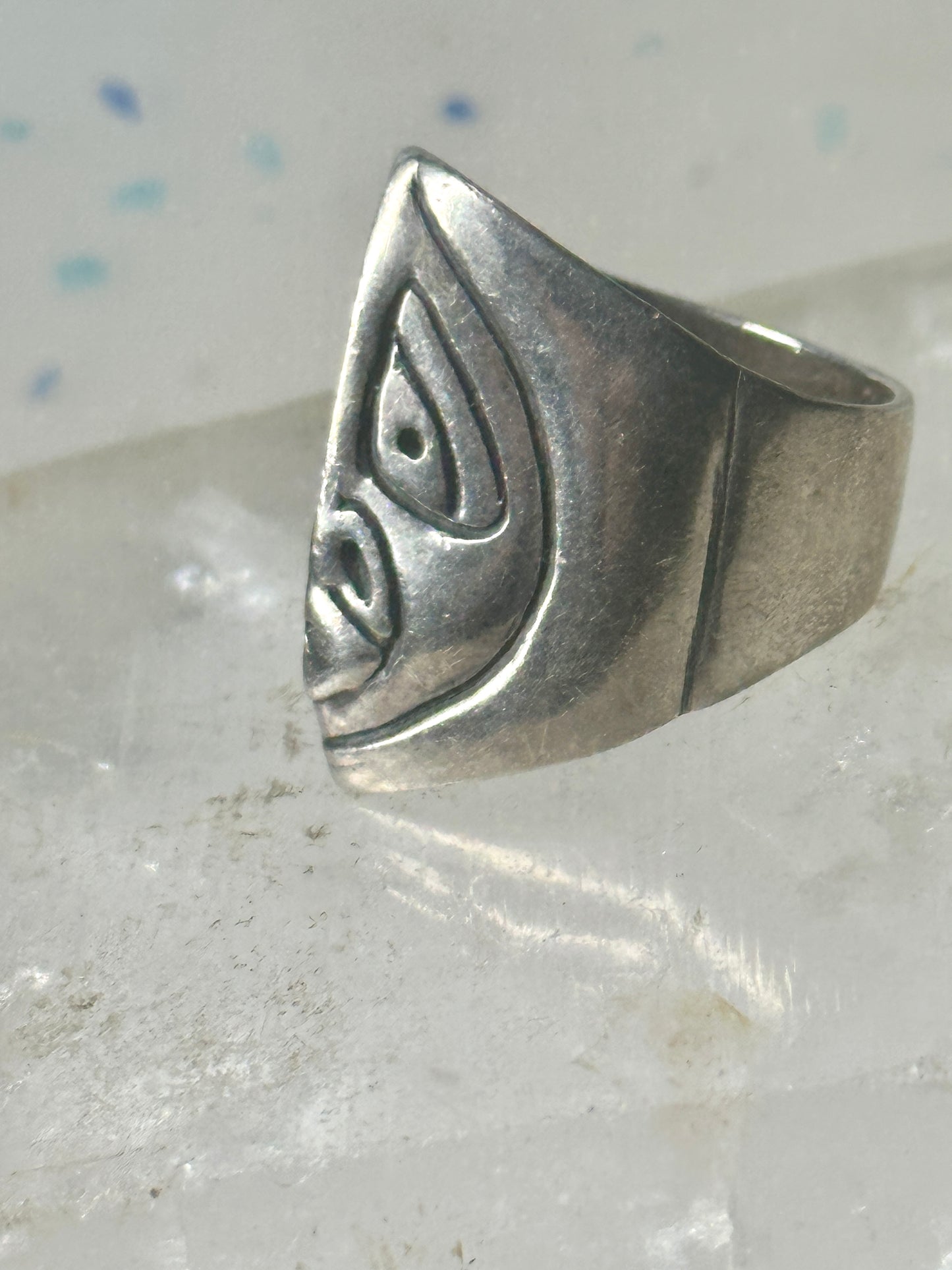 Pacific Northwest face spirit wind ring cigar band size 6 sterling silver women girls