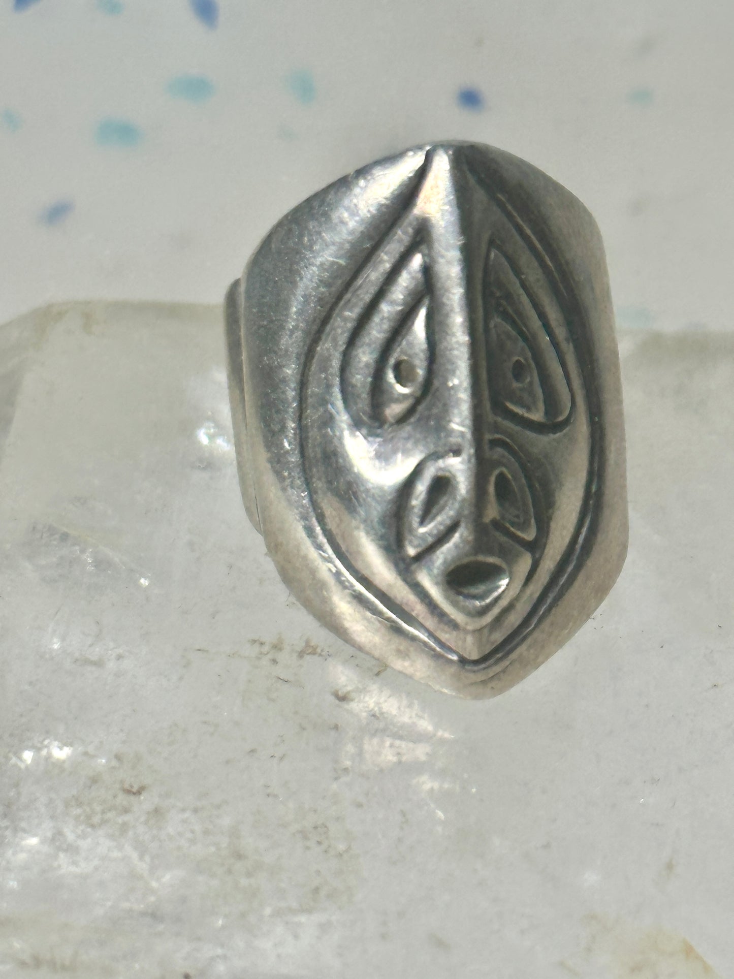Pacific Northwest face spirit wind ring cigar band size 6 sterling silver women girls