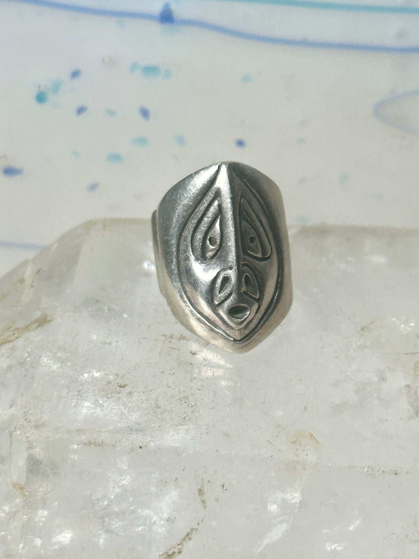 Pacific Northwest face spirit wind ring cigar band size 6 sterling silver women girls