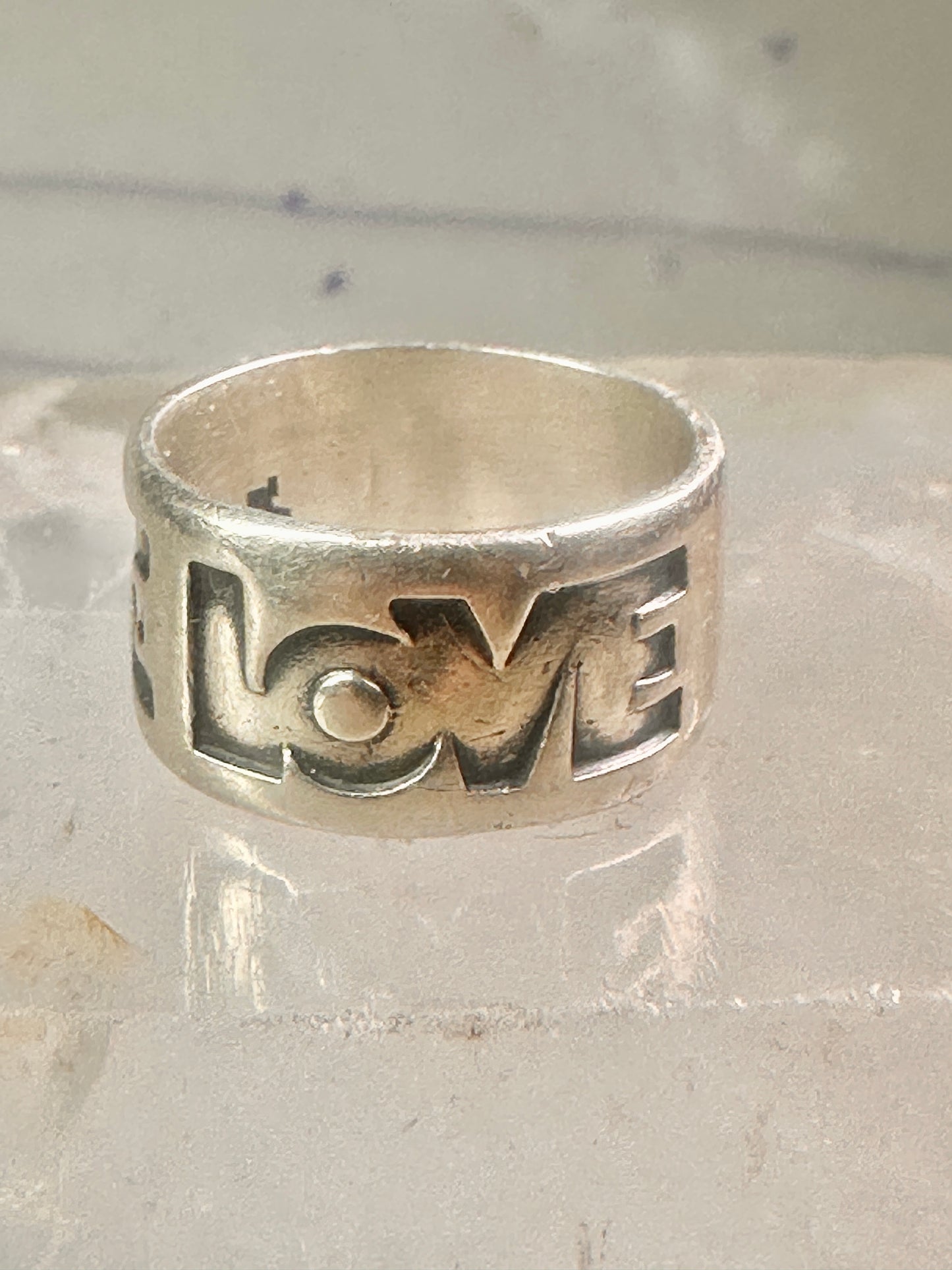 Love ring Love band size 6 Bell trading co logo Sterling Silver women girl 1970 peace Hippie