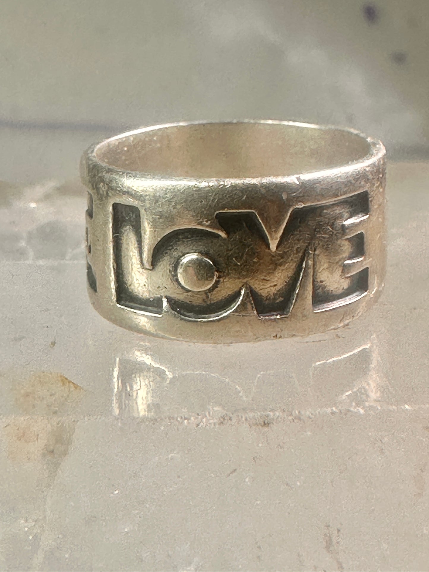 Love ring Love band size 6 Bell trading co logo Sterling Silver women girl 1970 peace Hippie