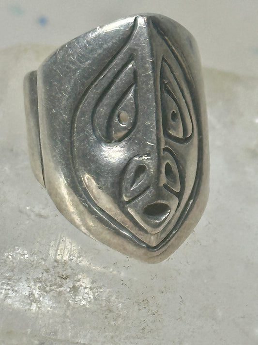 Pacific Northwest face spirit wind ring cigar band size 6 sterling silver women girls