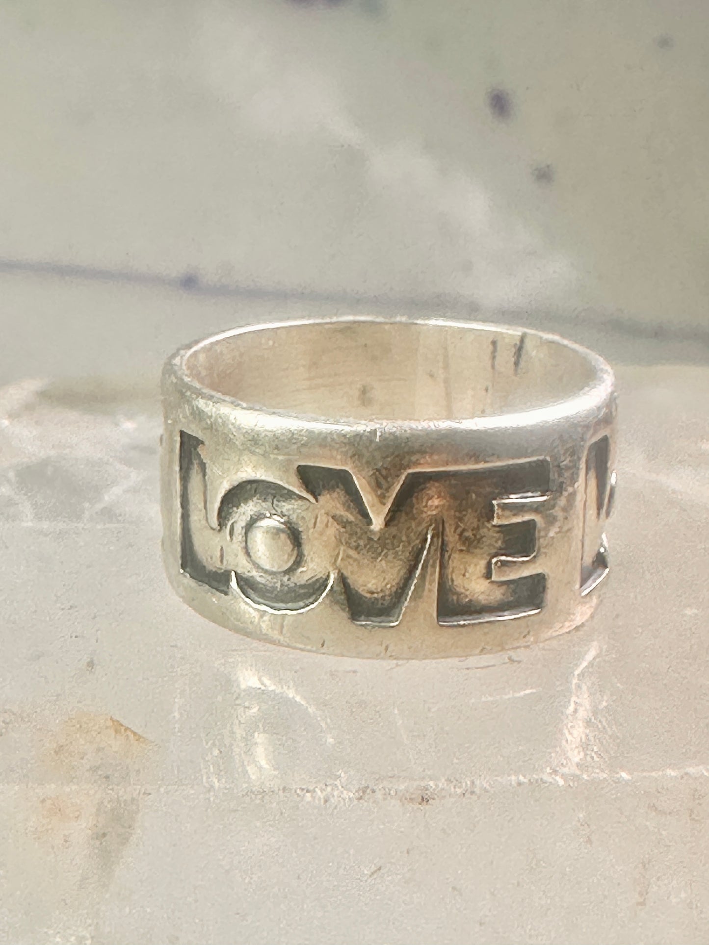 Love ring Love band size 6 Bell trading co logo Sterling Silver women girl 1970 peace Hippie