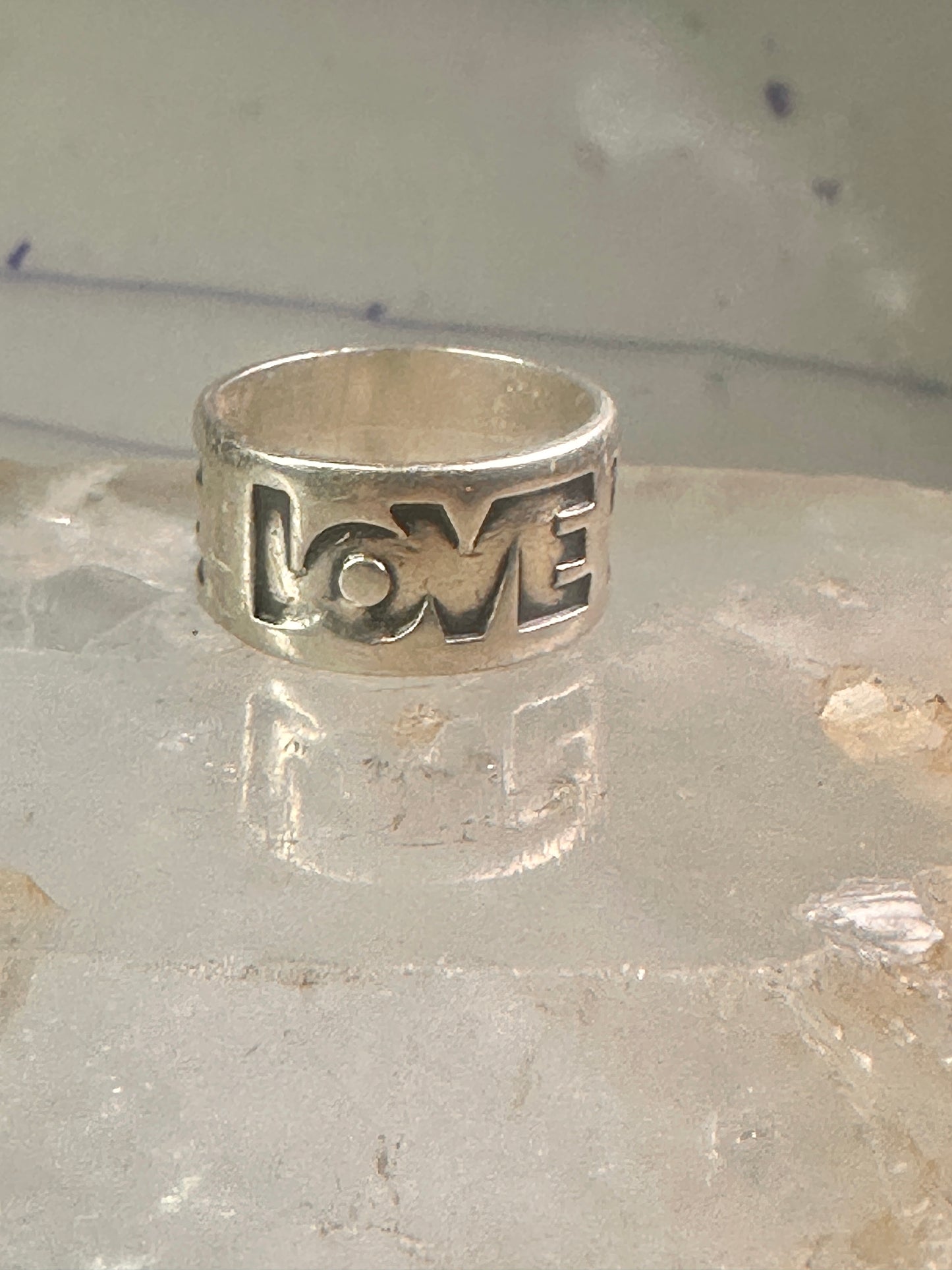Love ring Love band size 6 Bell trading co logo Sterling Silver women girl 1970 peace Hippie