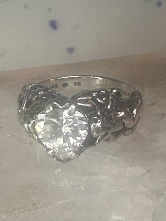 Cherub ring Kabana with wings heart CZ Love Valentine size 6 sterling silver women